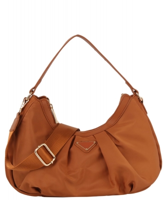 Nylon Triangle Plaque Shoulder Bag Hobo GLV-0175 BROWN